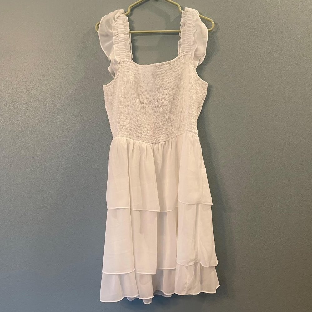 Smocked Ruffle Tiered Mini Dress Square Neck Flowy XL
